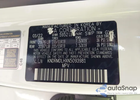 2022 Kia Sorento Plug-In Hybrid Sx Prestige z USA, uszkodzony, nr VIN KNDRMDLHXN5093981